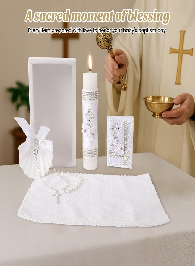 ROTEL 5 PCS Baptism Candle Set for Boys and Girls,White Baptism Kit Candle,Towel,Shell,Rosary &Bible for Baptismal Christening First Communion Gift,Velas para Bautizo De Niño o Niña - Image 4